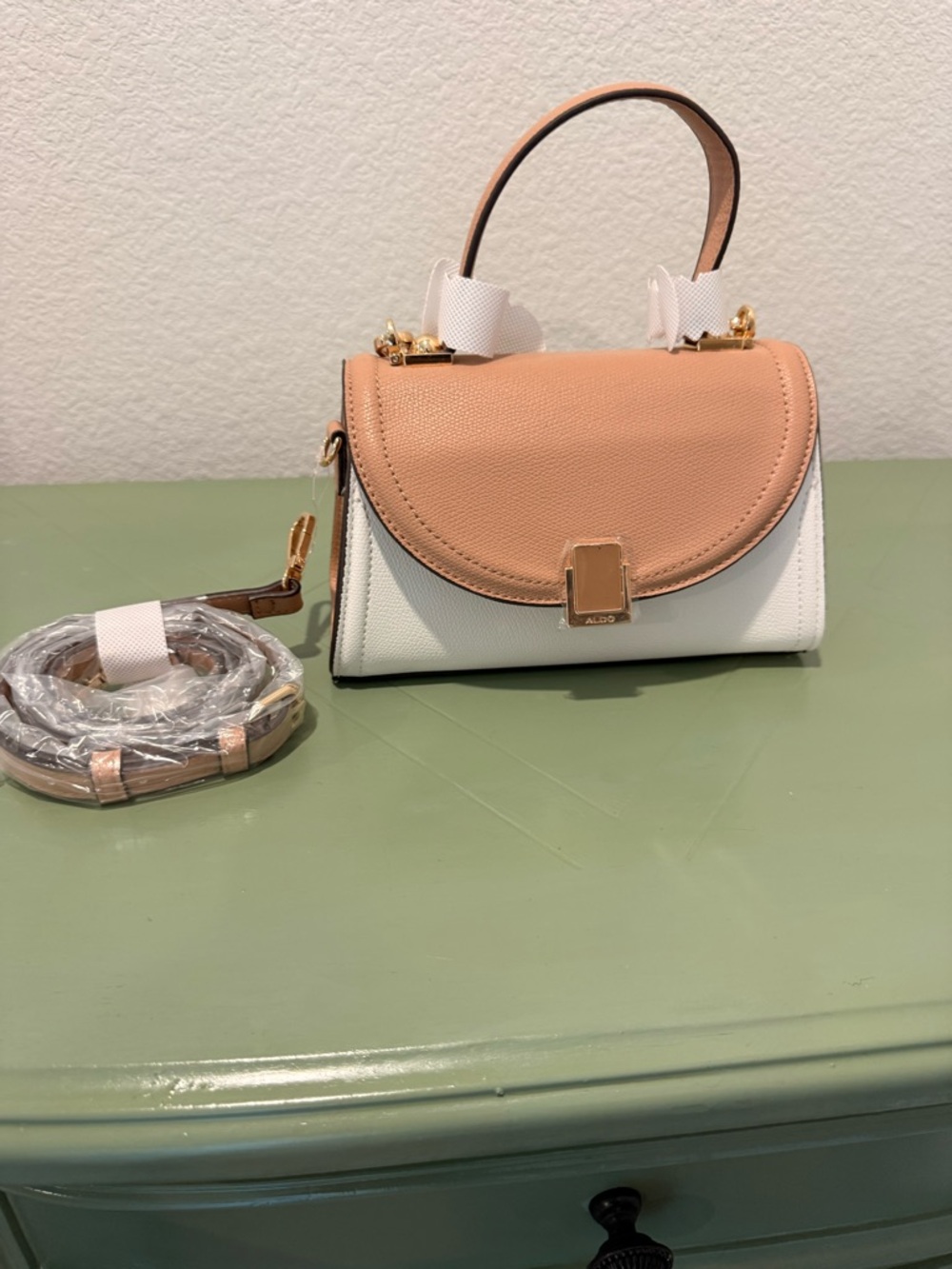 Aldo Cream and Tan Mini Top-Handle Crossbody